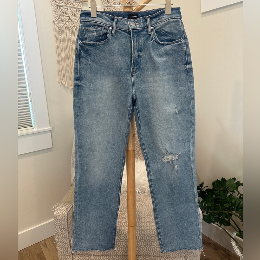 Express High Rise Straight Ankle Jeans Medium Wash Women’s 4L